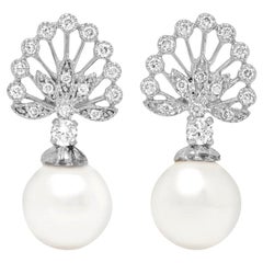 Yvonne Leon's Pair of Earrings with Diamonds and Pearls in 18 Carat White Gold