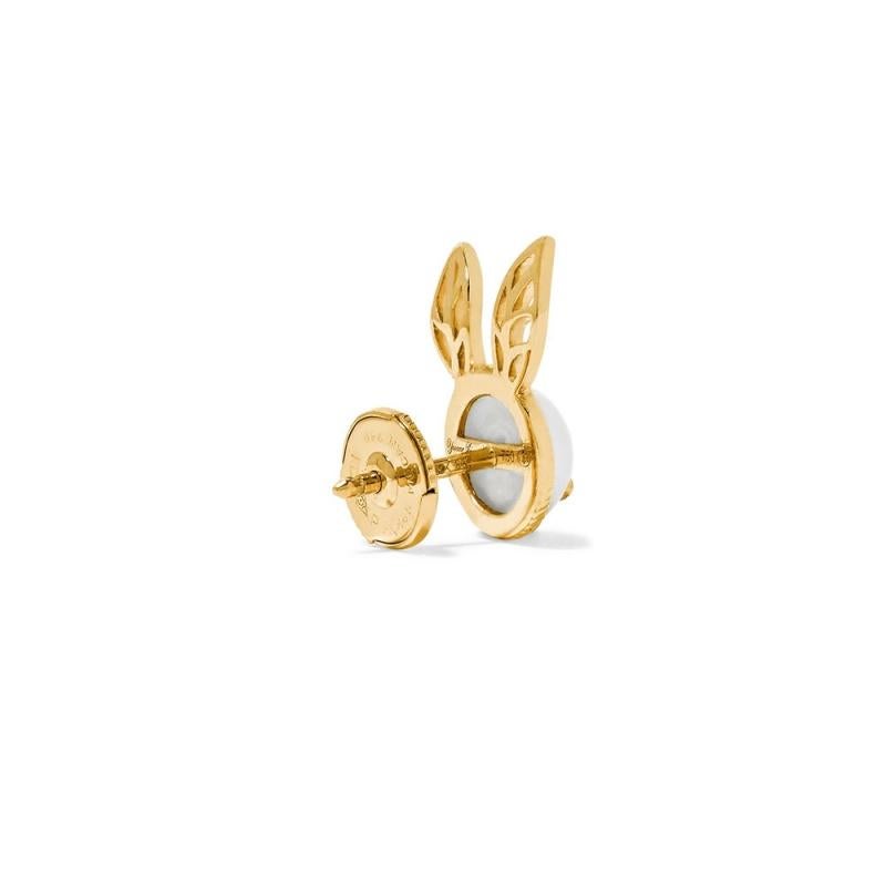 Yvonne Leon's Pair of Rabbit Earrings in 18 Karat Gold, Pearl and Ruby In New Condition For Sale In Paris, FR