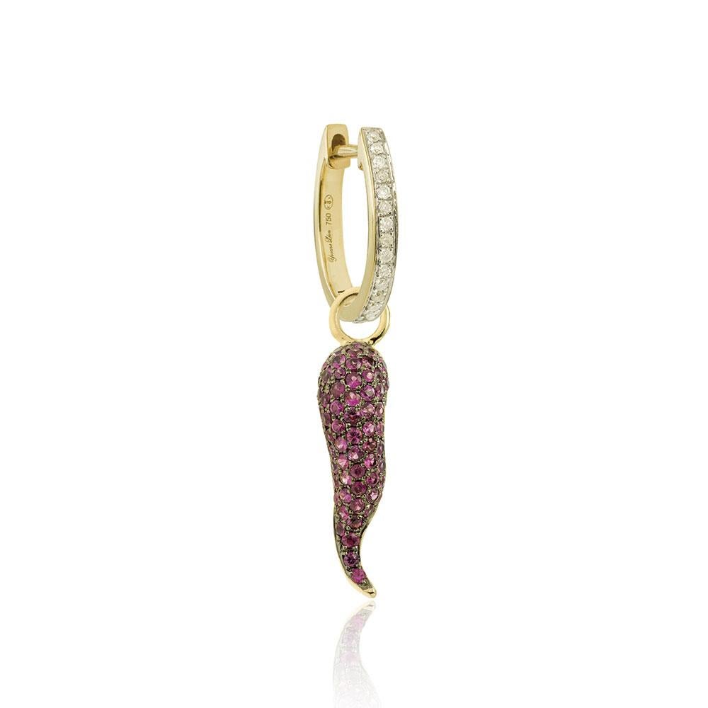 Women's or Men's Yvonne Leon's Piment Earring in 18 Carat Yellow Gold Diamonds and Rubis