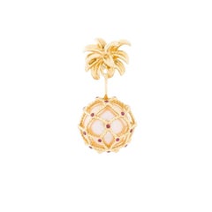Yvonne Leon's Pineapple Stud and Ear-Jacket in 18 Karat Gold with Pearl and Ruby