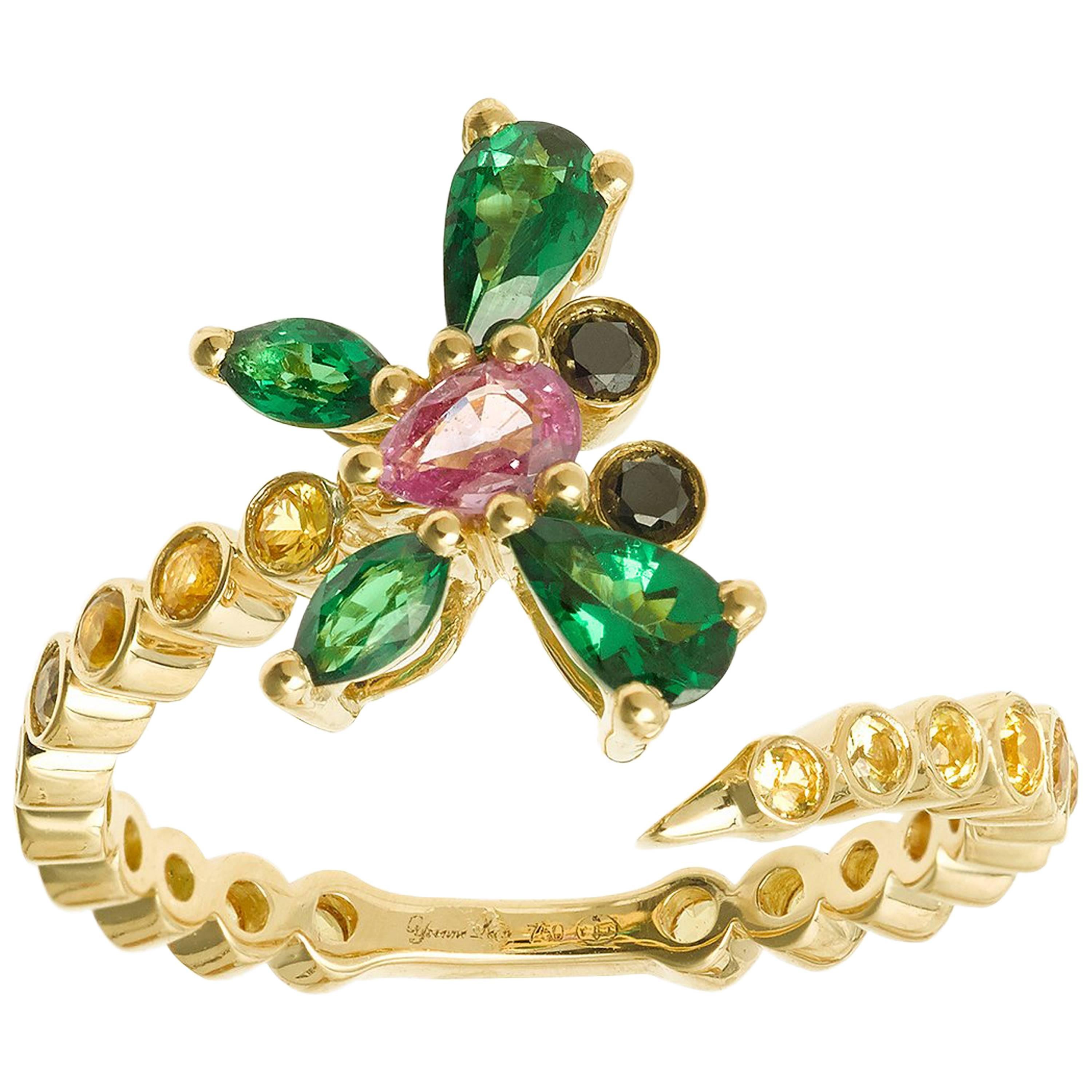 Yvonne Leon's Ring Dragonfly with Multicolored Sapphires and Tsavorites