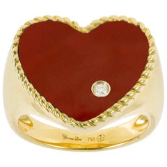 Yvonne Leon's Ring Heart Shape in 18 Carat Gold and Red Agathe with Diamond