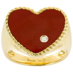 Yvonne Leon's Ring Heart Shape in 18 Carat Gold and Red Agathe with Diamond