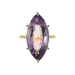 Yvonne Leon's Ring Marquise Amethyst in 9 Carat Yellow Gold with Tsavorites