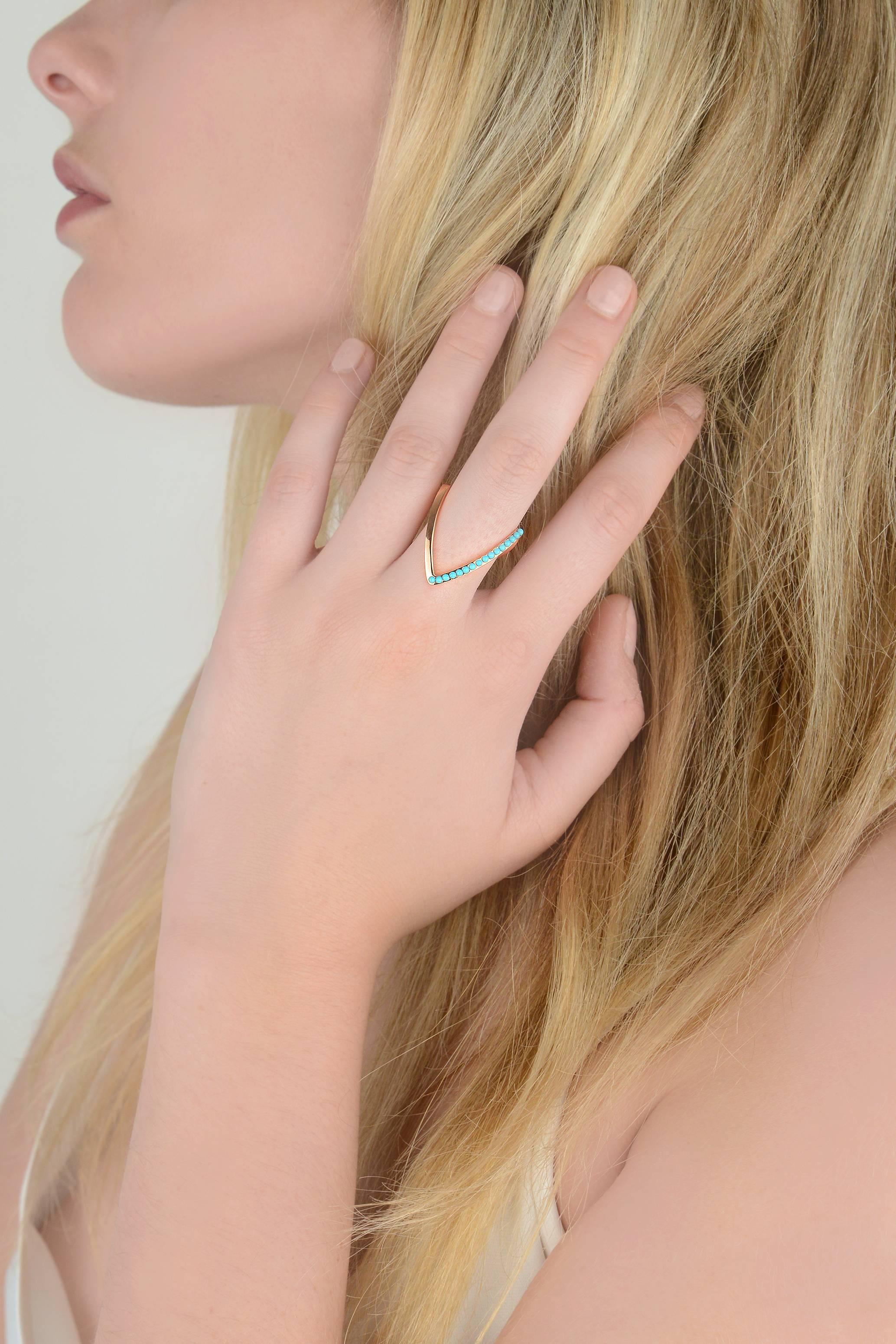 Yvonne Leon's Ring Viviane in 18 Carat Yellow Gold and Turquoises In New Condition In Paris, FR