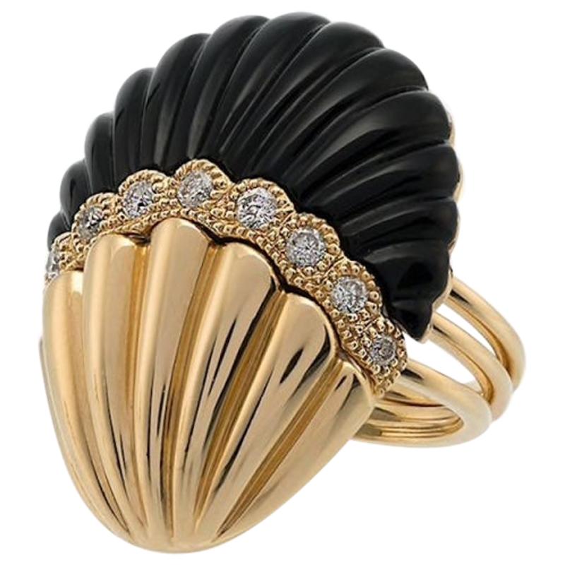 Yvonne Leon's Set of 3 Rings Shell in 18 Karat Yellow Gold Diamonds and Onyx