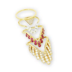 Yvonne Leon's Set of Four Rings in 18 Karat Yellow Gold with Diamonds and Ruby