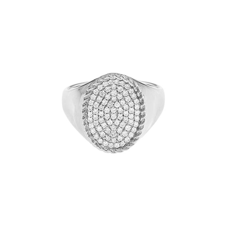 Yvonne Leon's Signet Diamond Ovale Ring in 18 Karat White Gold and Diamonds  For Sale