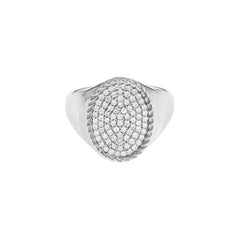 Yvonne Leon's Signet Diamond Ovale Ring in 18 Karat White Gold and Diamonds 