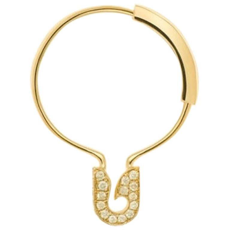 Yvonne Leon's Single Earring Safety Pin in 18 Karat Yellow Gold with Diamonds