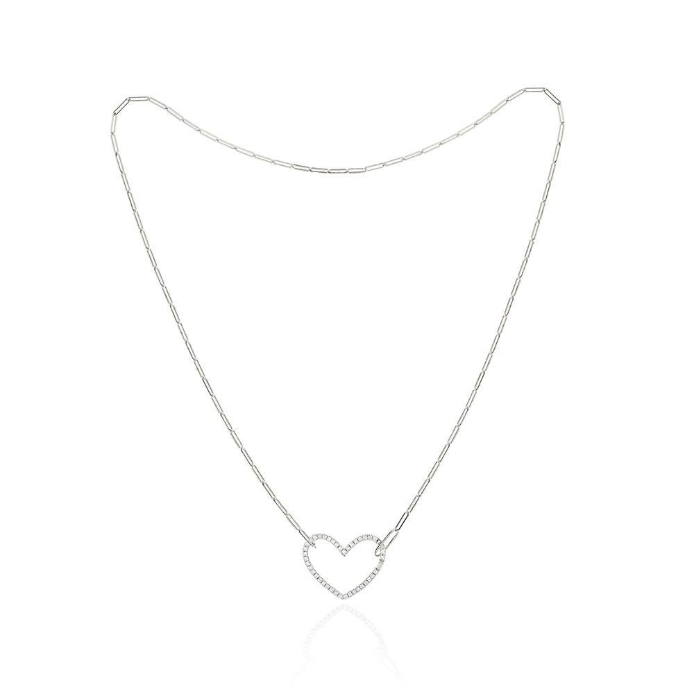 Yvonne Leon's Small Heart Necklace in 18 Carat White Gold and Diamonds In New Condition For Sale In Paris, FR