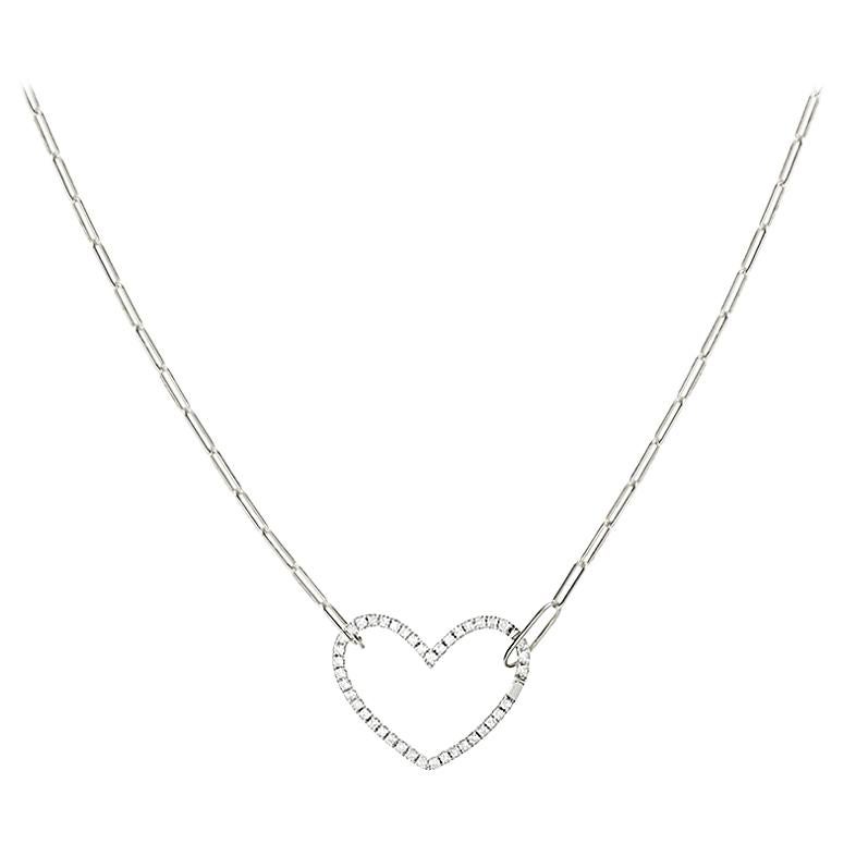 Yvonne Leon's Small Heart Necklace in 18 Carat White Gold and Diamonds For Sale