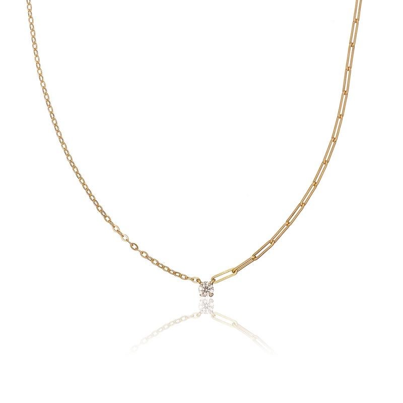 Women's or Men's Yvonne Leon's Solitaire Necklace in 18 Karat Yellow Gold with Diamonds For Sale