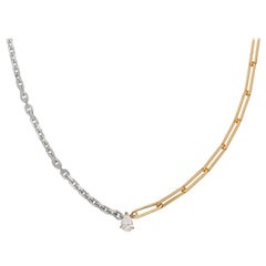 Yvonne Leon's Solitaire necklace in White and Yellow Gold 18K with Pear Diamond
