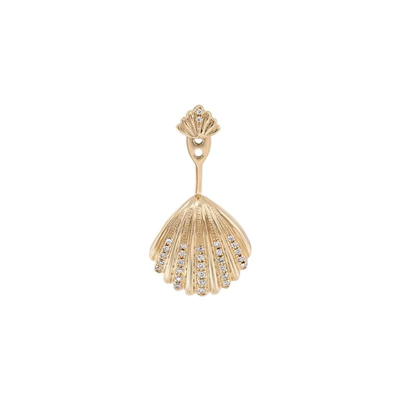 Yvonne Leon's Stud and Ear Jacket Shell in 18 Karat Yellow Gold and Diamonds For Sale
