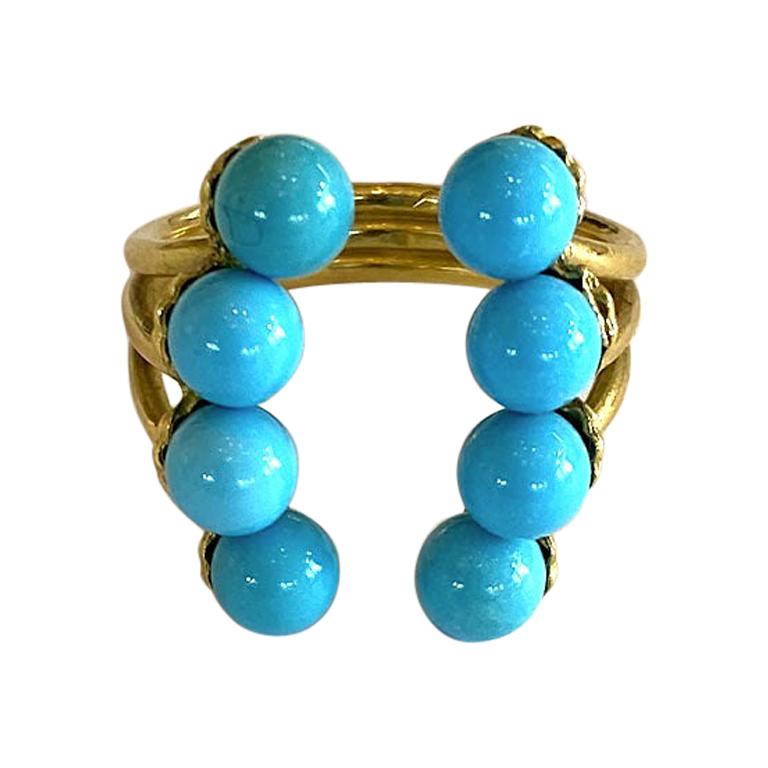Yvonne Leon's Turquoise Open Ring in 18 Karat Yellow Gold For Sale