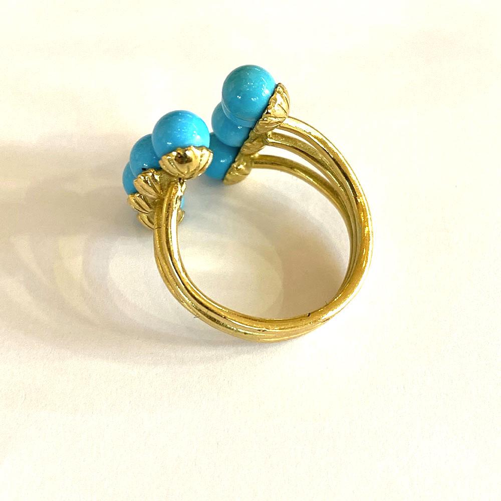 Yvonne Leon's Turquoise Open Ring in 18 Karat Yellow Gold In New Condition For Sale In Paris, FR