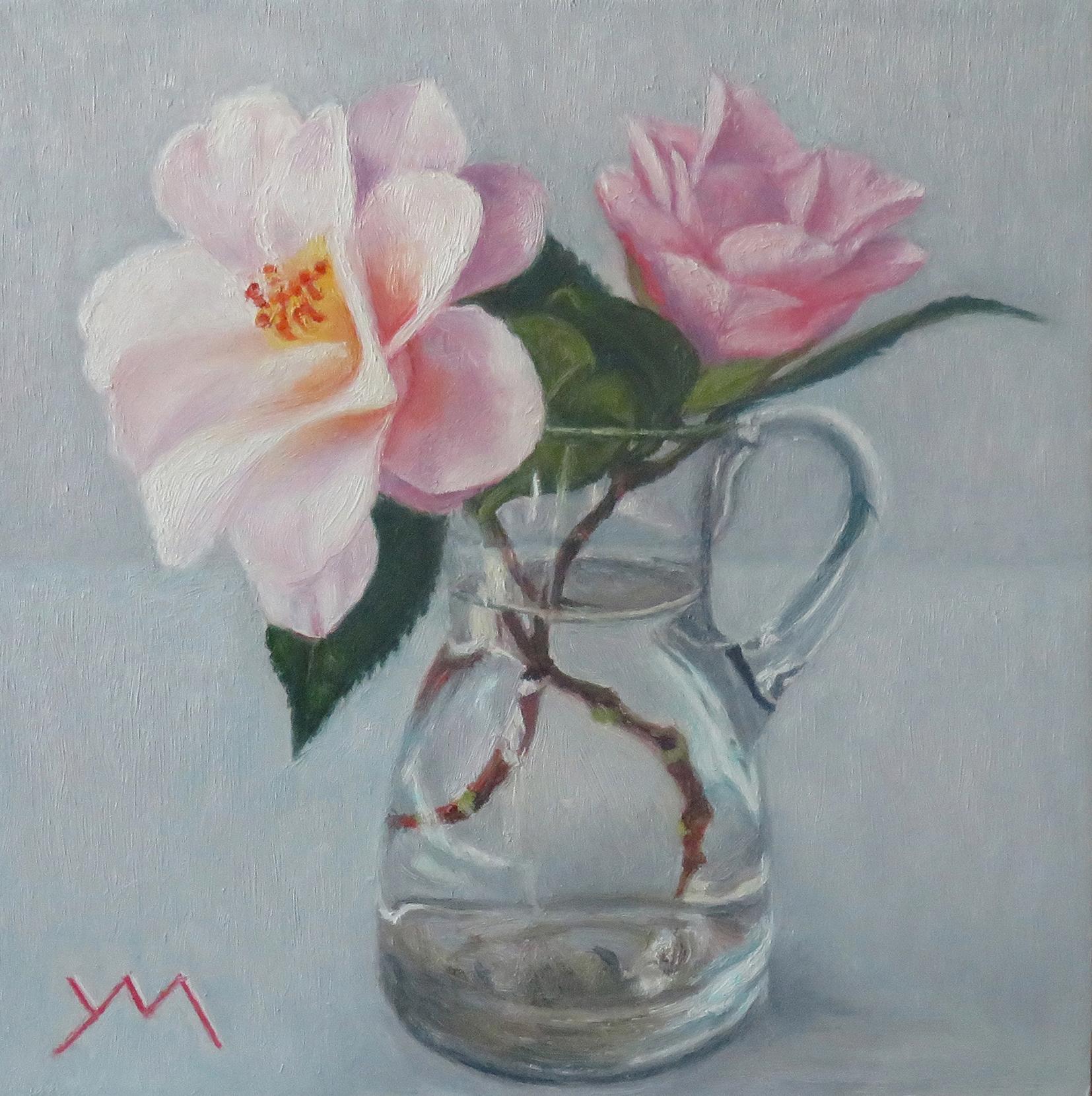 Yvonne Melchers Still-Life Painting - "Camellias From My Garden II, " Still Life Oil Painting