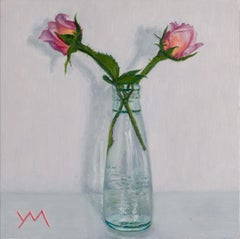 "Last Rose Buds From My Garden" – Oil Still Life Painting With Glass Vase