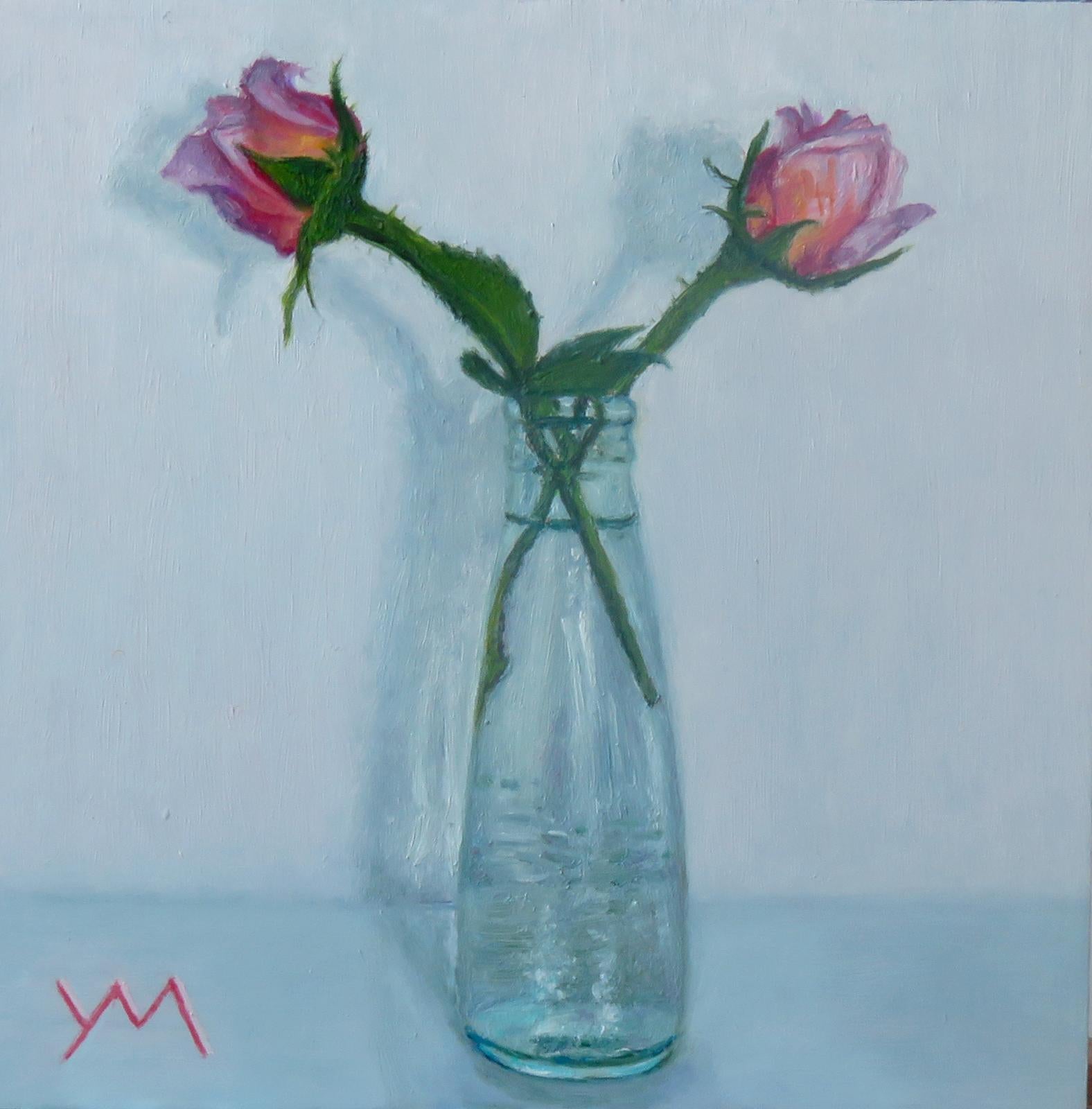 Yvonne Melchers Figurative Painting - "Last Rose Buds From My Garden, " Still Life Oil Painting