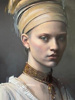 Aafke'' Zeitgenössisches niederländisches Mädchenporträt, Gemälde in Mischtechnik