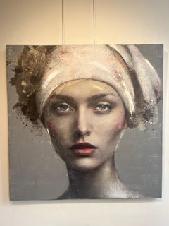 ''Allison'' Contemporary Dutch Portrait of a Girl, Mixed Media Painting