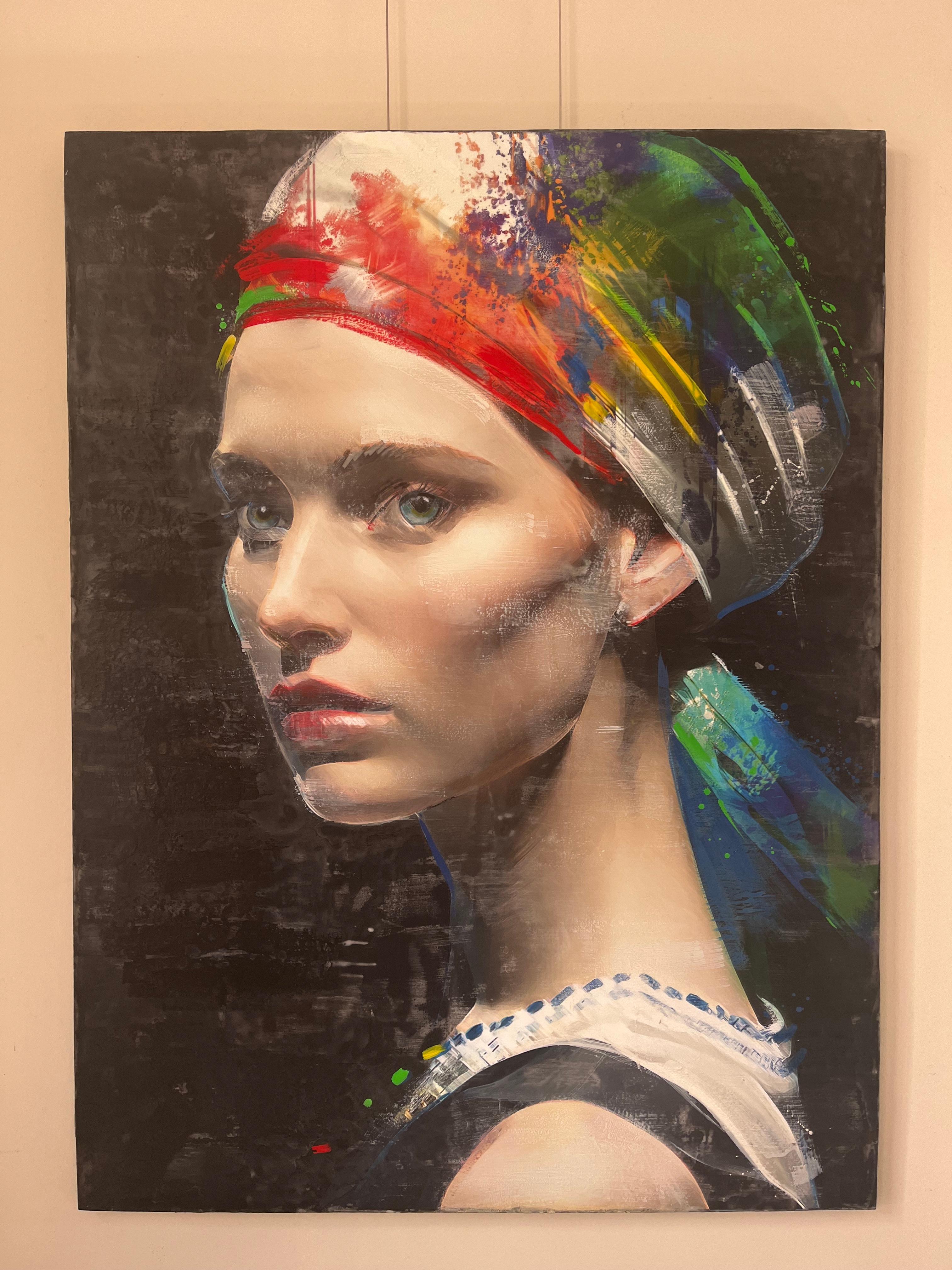 ''Maud'' Ritratto di ragazza olandese contemporaneo, pittura a tecnica mista - Mixed Media Art Contemporaneo di Yvonne Michiels
