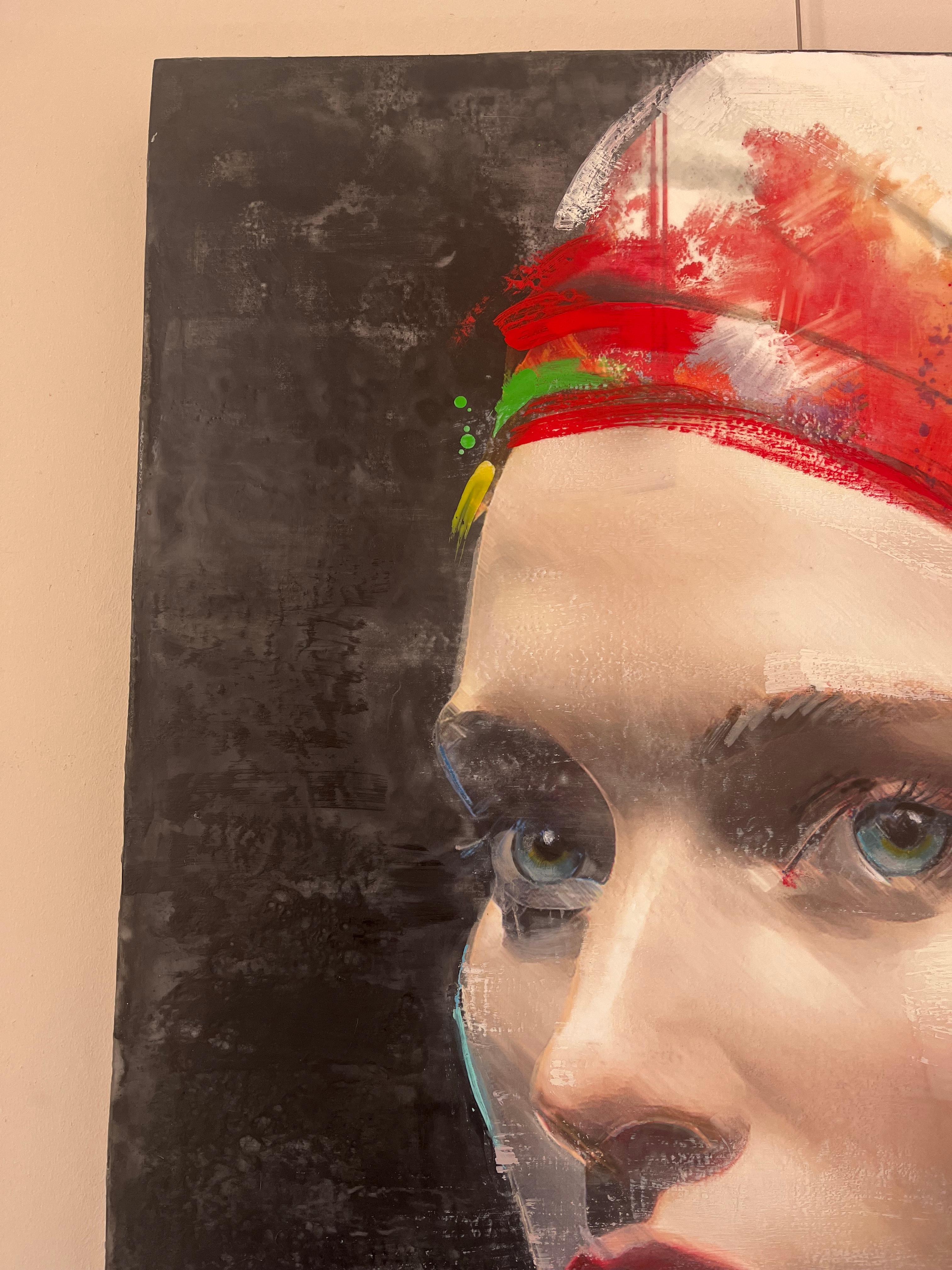 ''Maud'' Ritratto di ragazza olandese contemporaneo, pittura a tecnica mista in vendita 3
