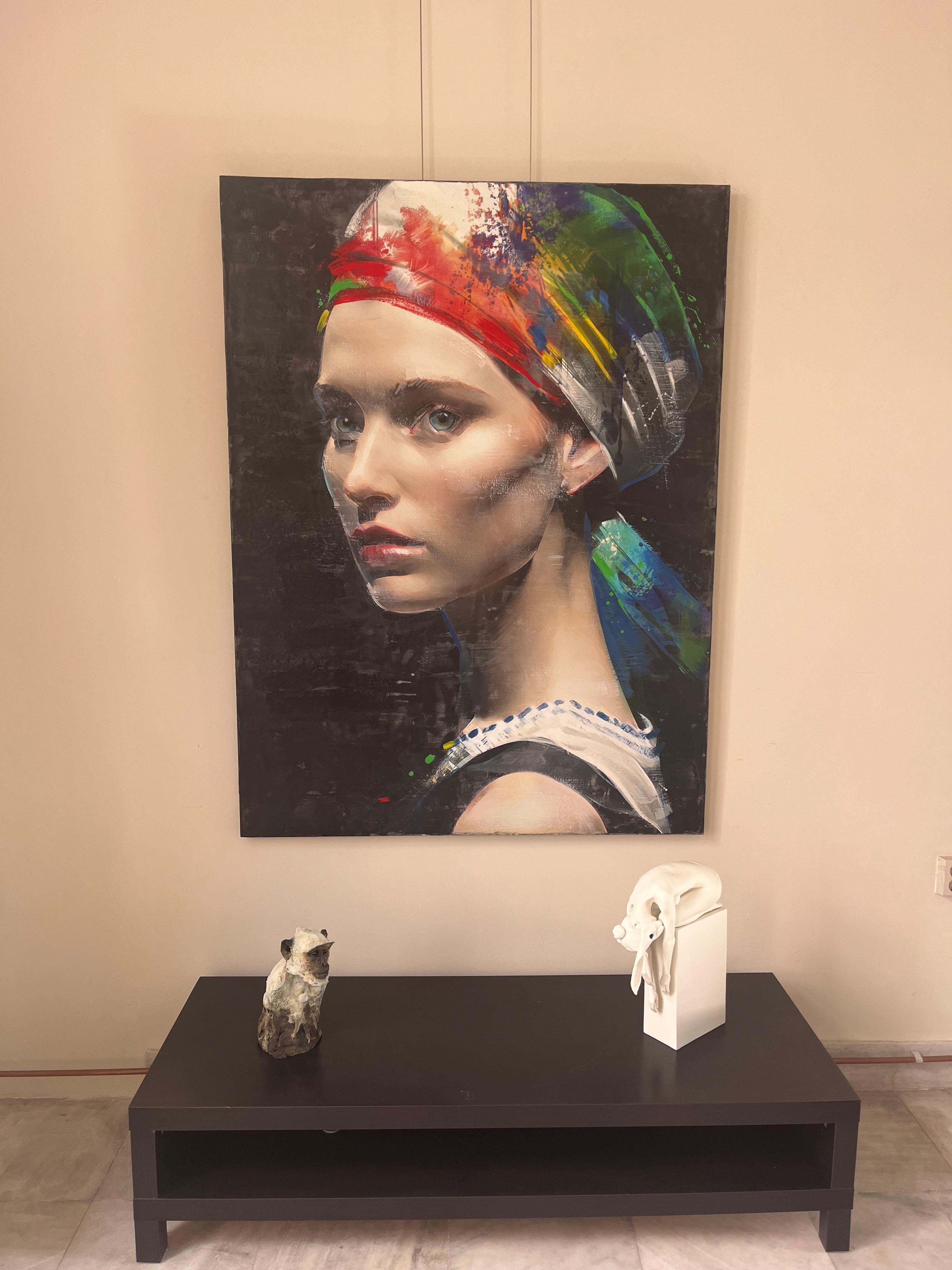 ''Maud'' Ritratto di ragazza olandese contemporaneo, pittura a tecnica mista in vendita 4