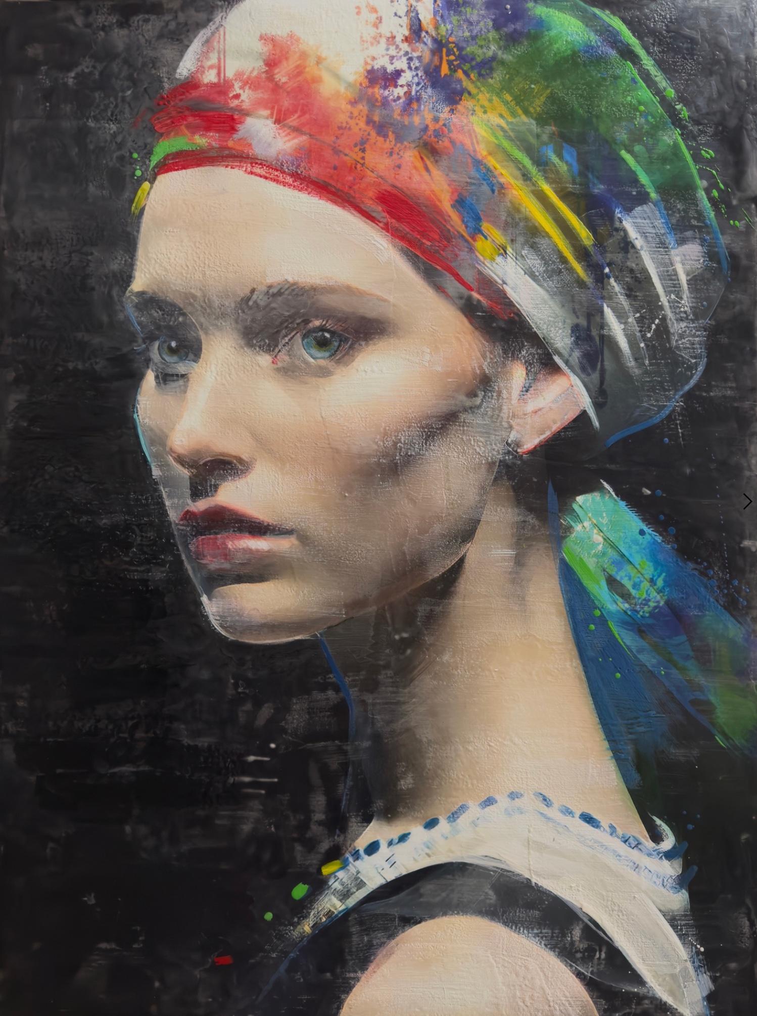 ''Maud'' Retrato Holandés Contemporáneo de una Niña, Pintura Técnica Mixta