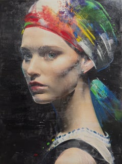 ''Maud'' Retrato Holandés Contemporáneo de una Niña, Pintura Técnica Mixta