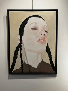 ''Julia'' Contemporary Dutch Portrait Painting of a Girl with Black Braids