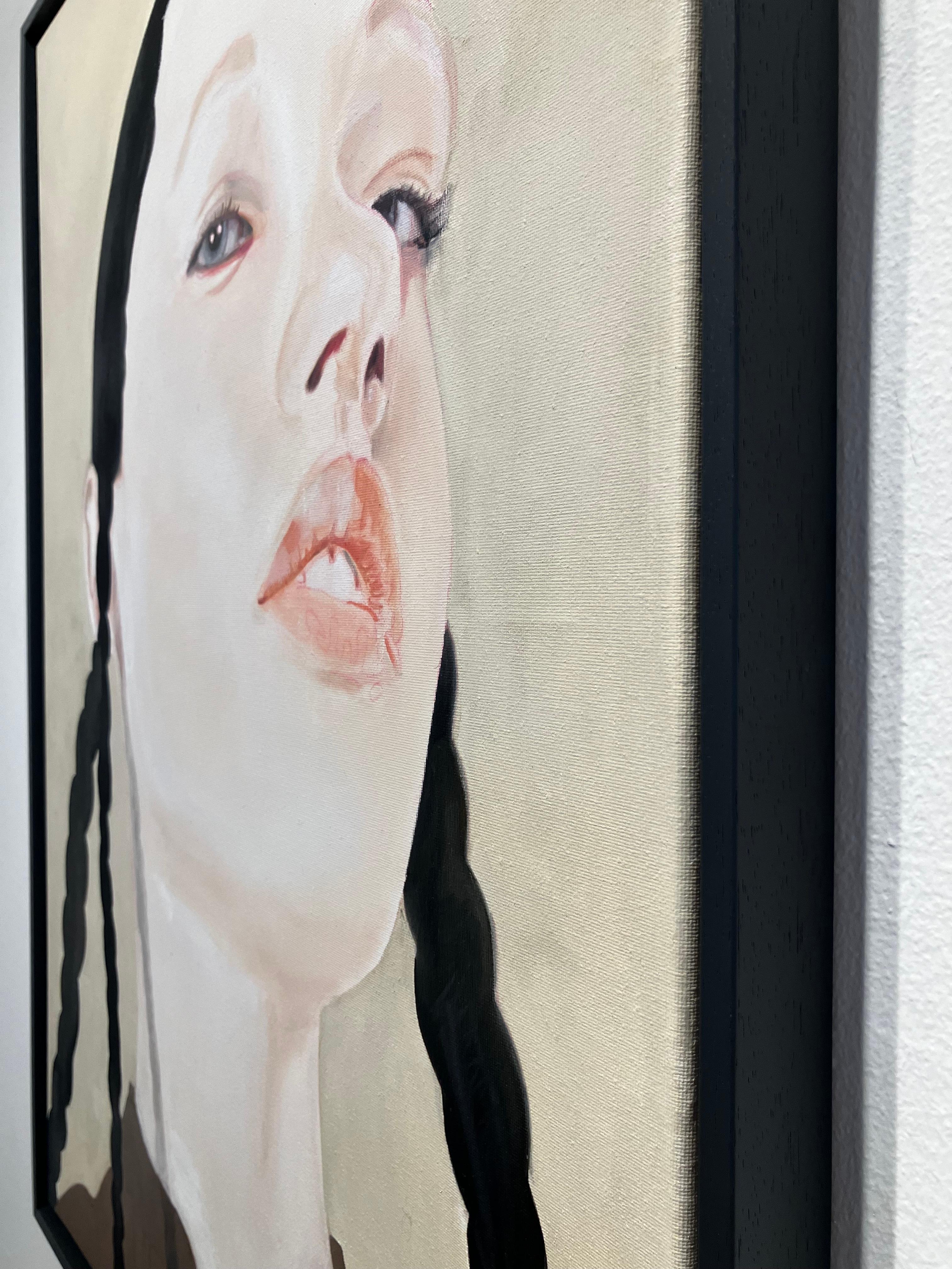 ''Julia'' Peinture contemporaine hollandaise d'une jeune fille aux tresses noires - Contemporain Painting par Yvonne Michiels