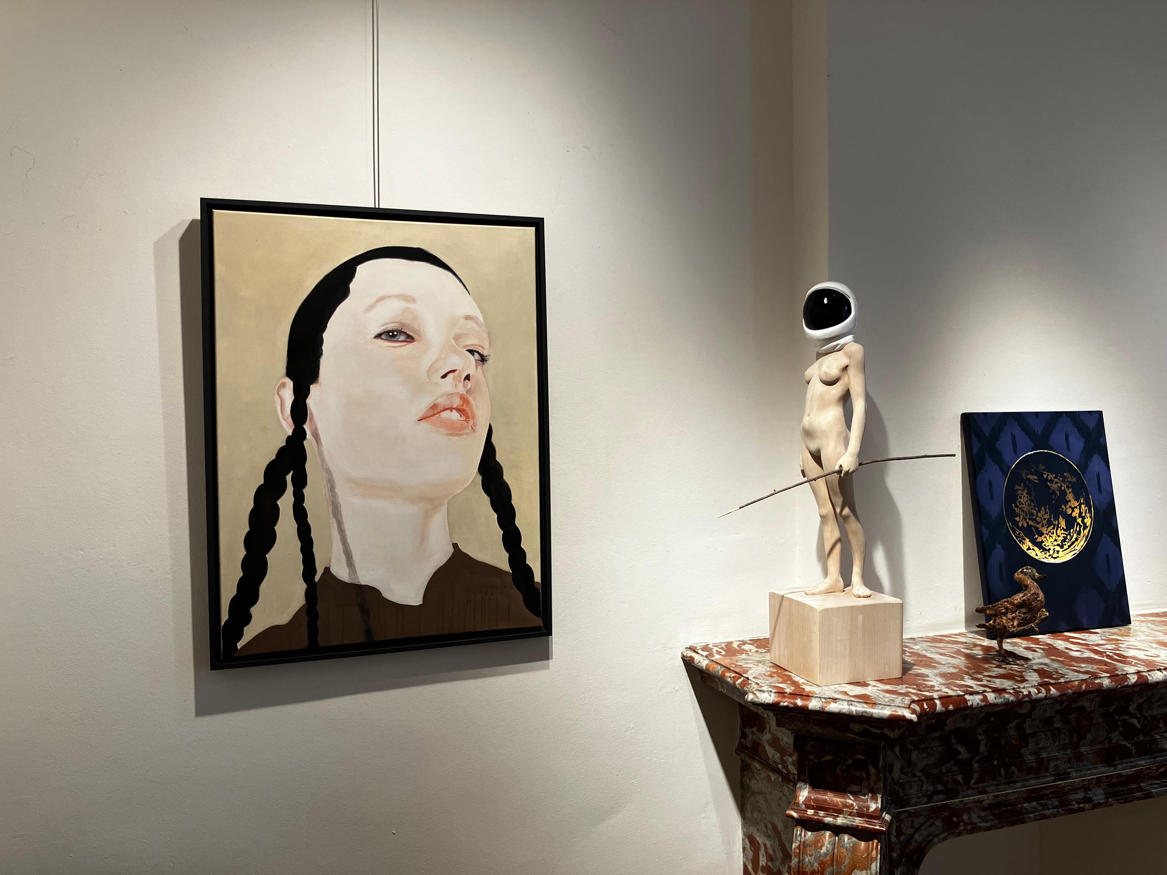 ''Julia'' Peinture contemporaine hollandaise d'une jeune fille aux tresses noires en vente 3