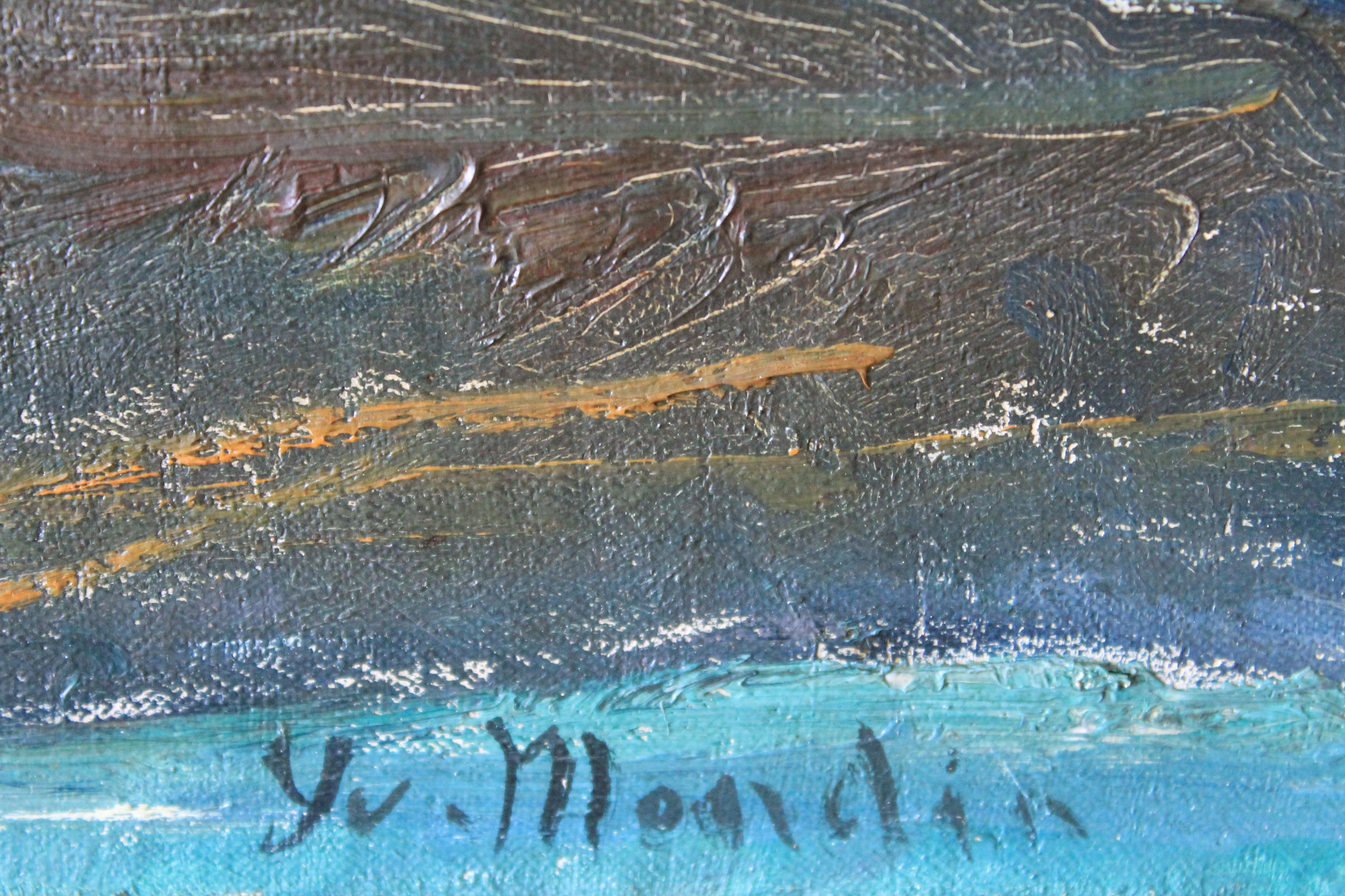 Antiguo óleo Rosas sobre lienzo de la artista francesa Yvonne Mondin 9