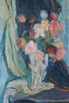 Antique Roses oil painting on stretched canvas by French artist Yvonne Mondin