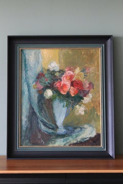 French impressionist still life of roses by French artist Yvonne Mondin
