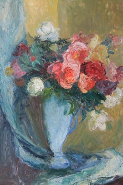 French impressionist still life of roses by French artist Yvonne Mondin
