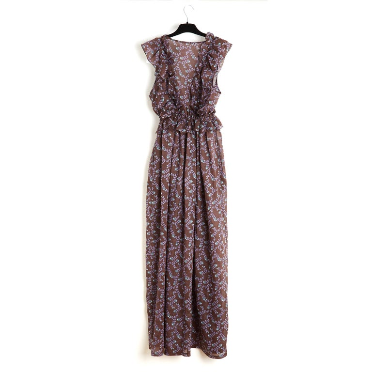 Yvonne S 2017 Robe Marie Antoinette TM Floral Burgundy Linen Maxi Dress  UK10 US8 For Sale at 1stDibs