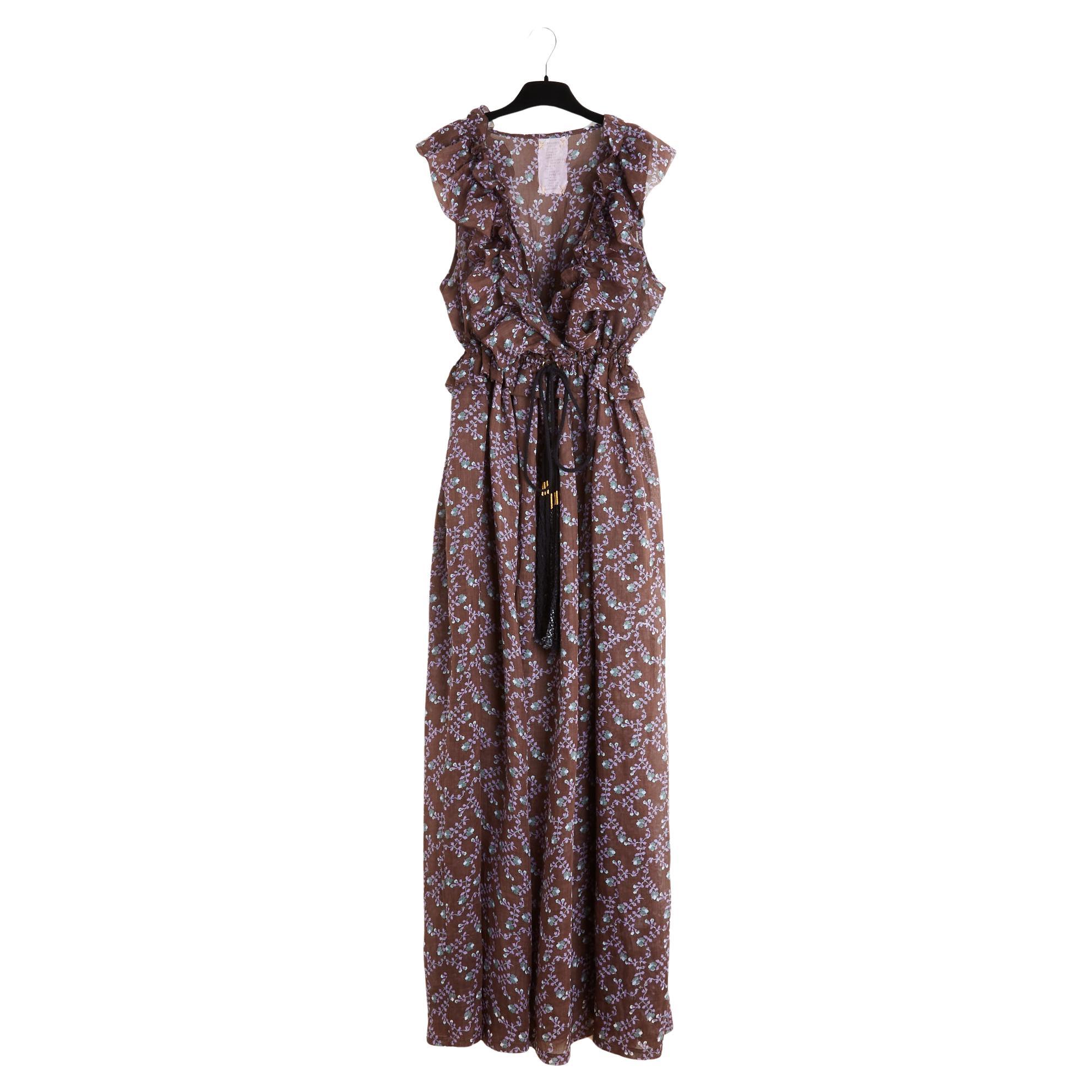 Yvonne S 2017 Túnica Marie Antoinette TM Floral Borgoña Maxi Vestido de Lino UK10 US8