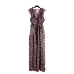 Yvonne S 2017 Túnica Marie Antoinette TM Floral Borgoña Maxi Vestido de Lino UK10 US8