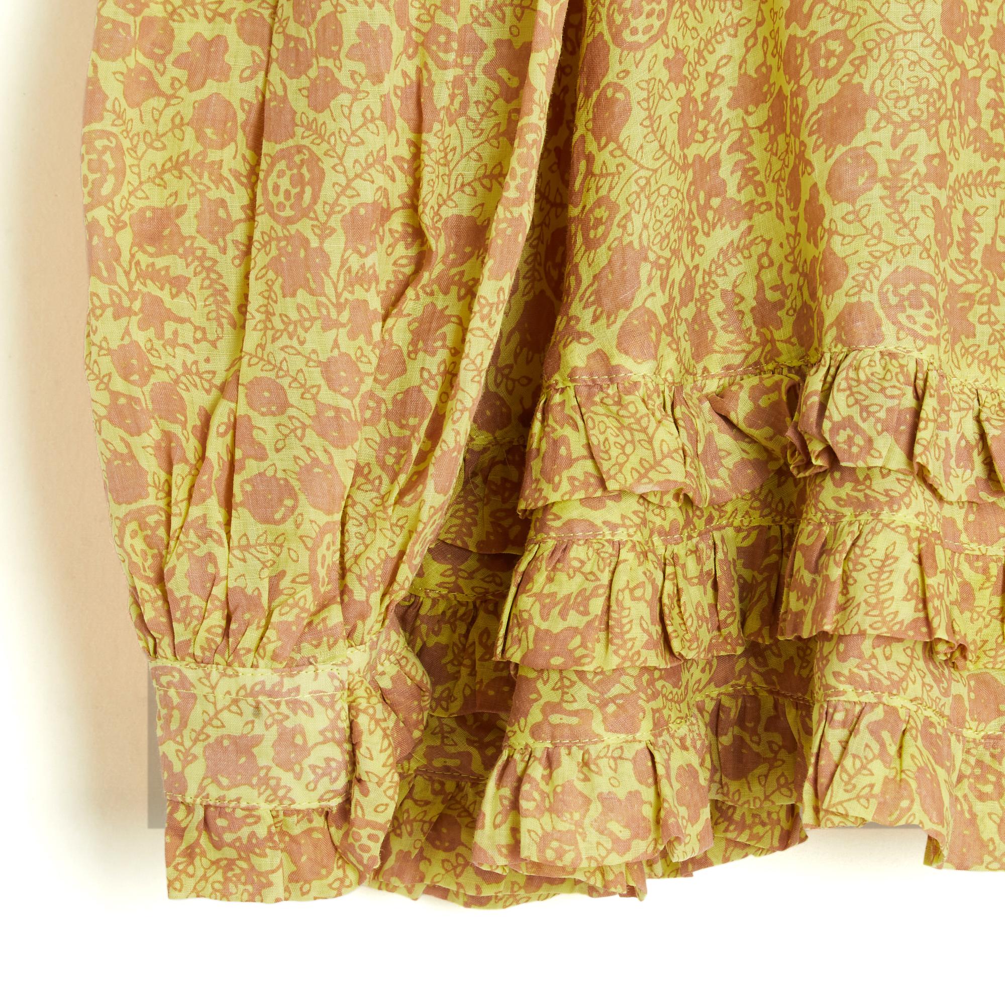 Donna Yvonne S 2021 Top Oversize FR38 M Lime Yellow Nude Linen Ruffles Blouse UK10 US8 in vendita