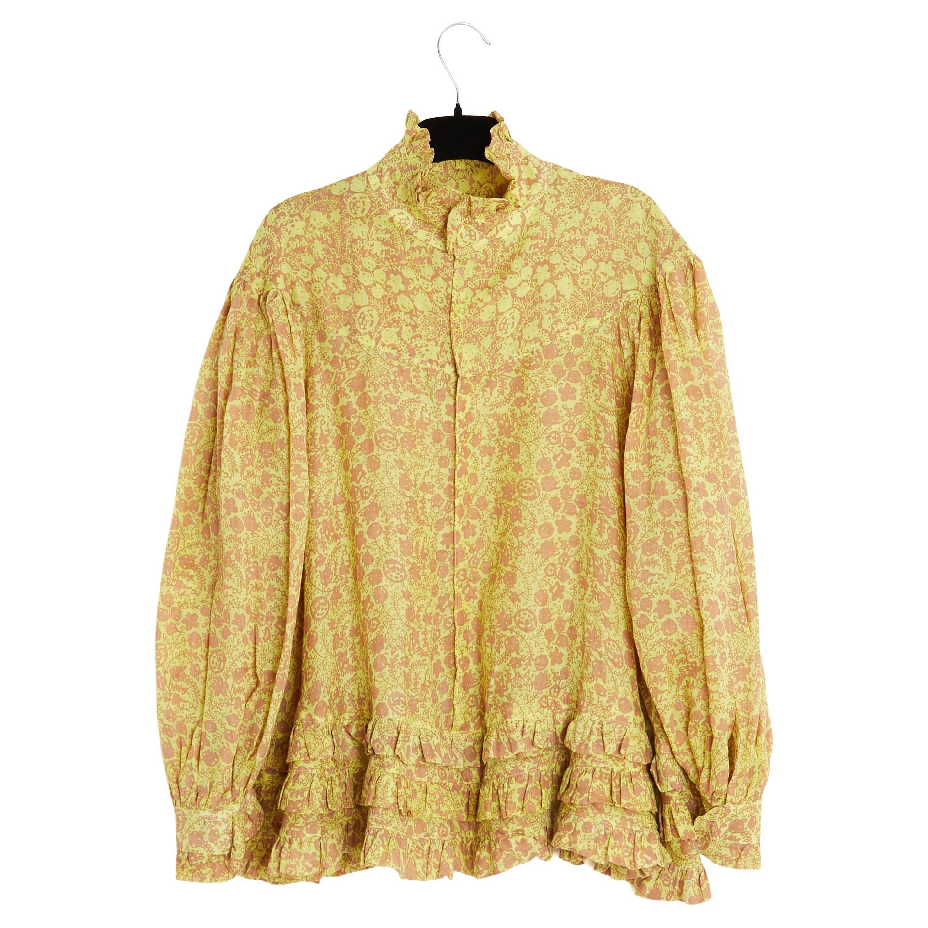 Yvonne S 2021 Top Oversize FR38 M Lime Yellow Nude Linen Ruffles Blouse UK10 US8