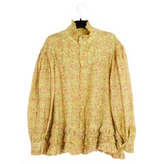 Yvonne S 2021 Top Oversize FR38 M Lime Yellow Nude Linen Ruffles Blouse UK10 US8