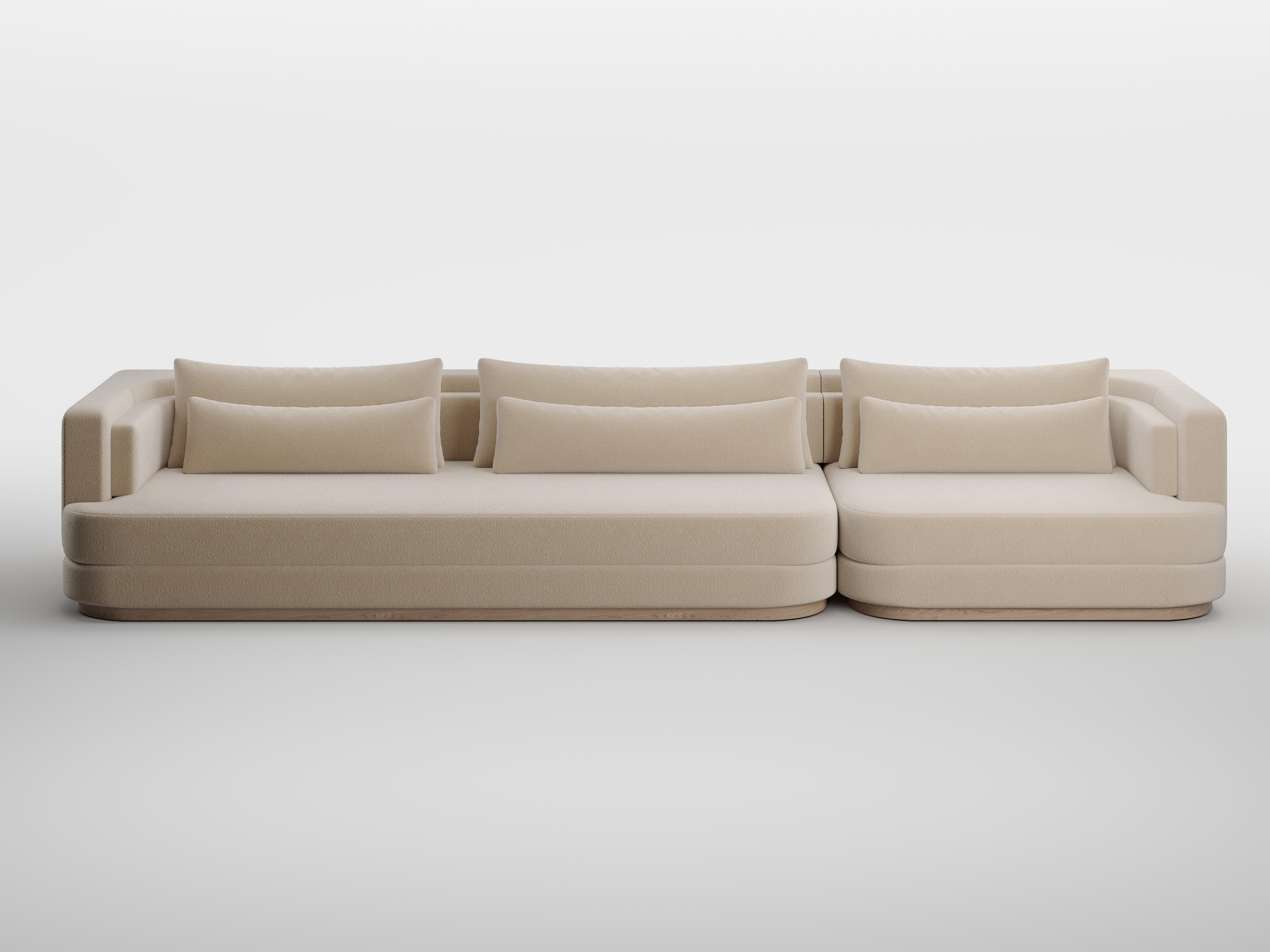 Sofá Yvy Asy de KY ARCHITECTURE
Dimensiones: An 300 x Pr 110 x Al 75 cm
Materiales: Base de madera natural (nogal) negra. 
Acabados disponibles : Tejidos Dedar y Pierre Frey.

Kelly Boukobza es la fundadora de KY Architecture.
Apasionada por la