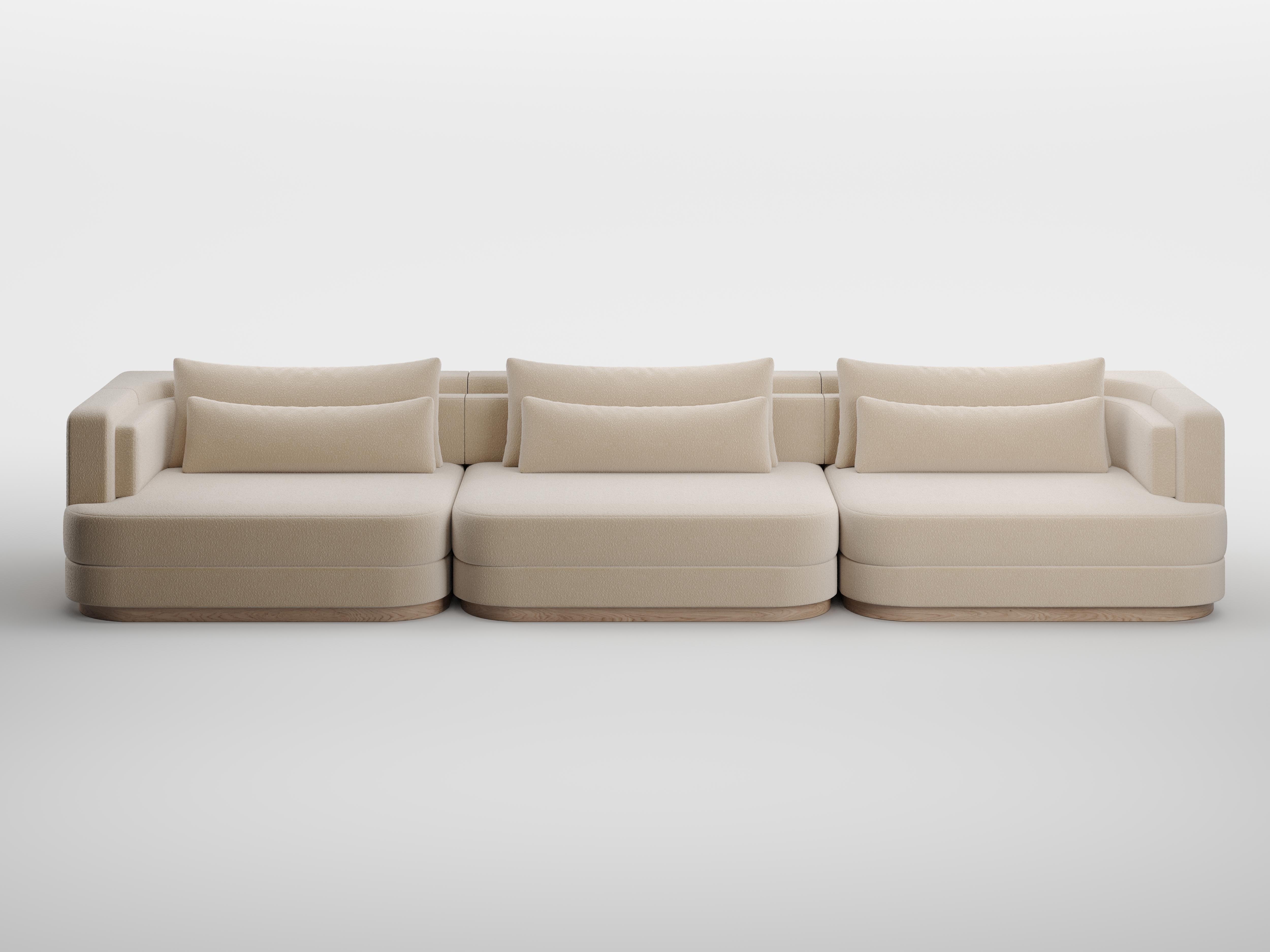 Yvy Sofa von KY ARCHITECTURE
Abmessungen: B 300 x T 110 x H 75 cm
MATERIALIEN: Naturholzsockel (Walnuss) oder schwarz. 
Verfügbare Ausführungen : Dedar und Pierre Frey Stoffe.

Kelly Boukobza ist die Gründerin von KY Architecture.
Da sie sich schon