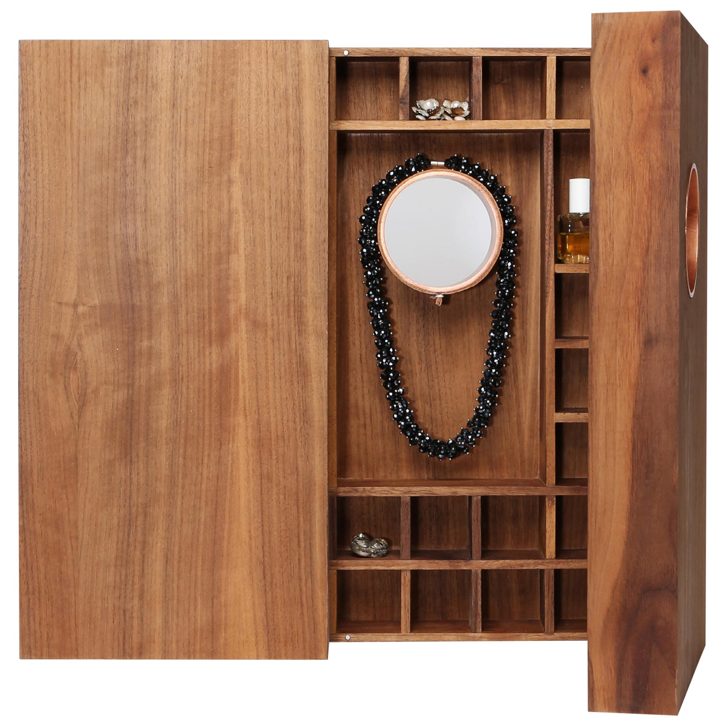 YY's Jewelry Cabinet, Walnut and Copper in Customizable Configurations For Sale