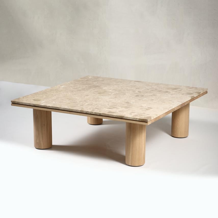 Contemporary Yzma Low Coffee Table with Marble Top and Solid Oak (The Oak Saga Collection) For Sale