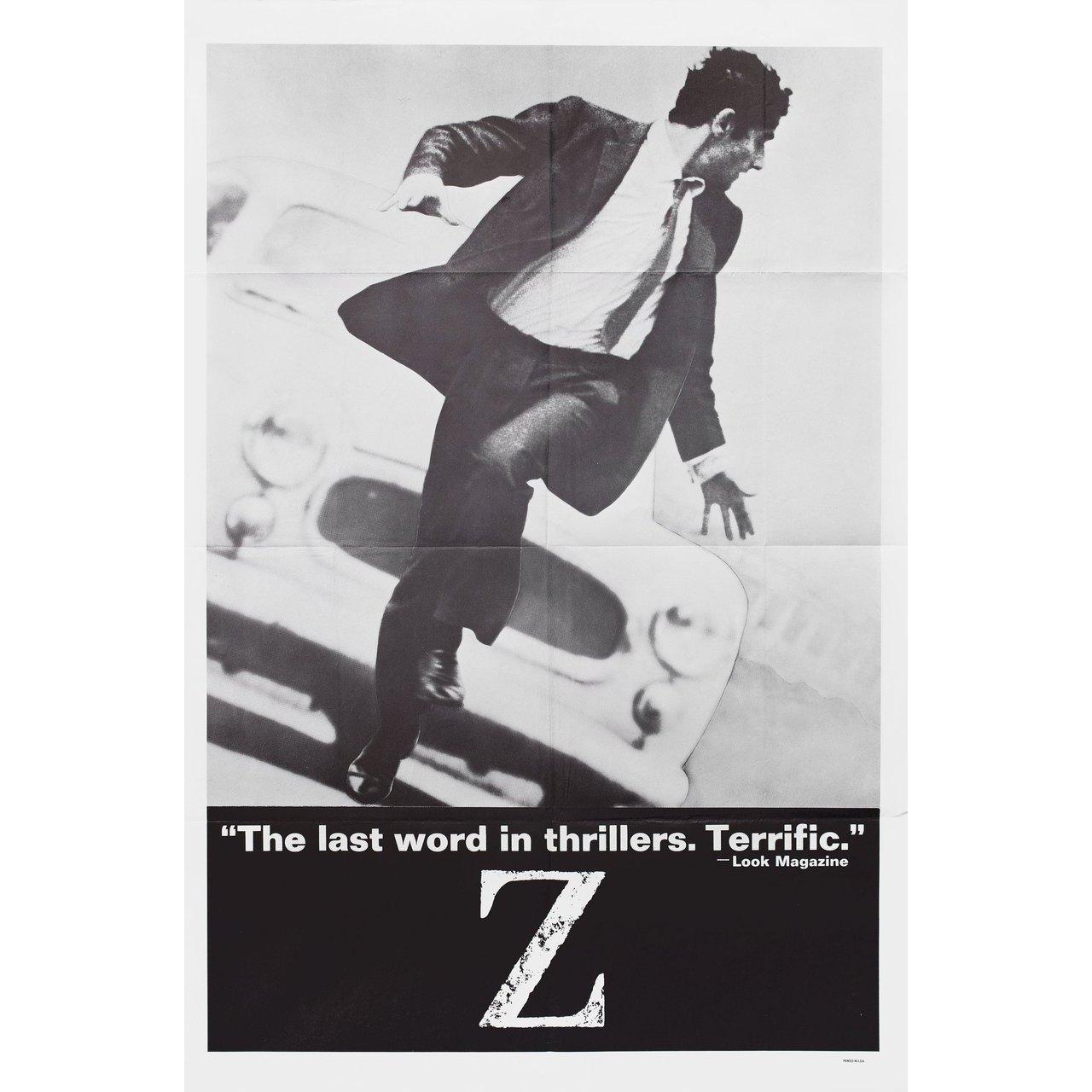Original 1969 U.S. one sheet poster for the film Z directed by Costa-Gavras with Yves Montand / Irene Papas / Jean-Louis Trintignant / Jacques Perrin. Fine condition, folded. Many original posters were issued folded or were subsequently folded.