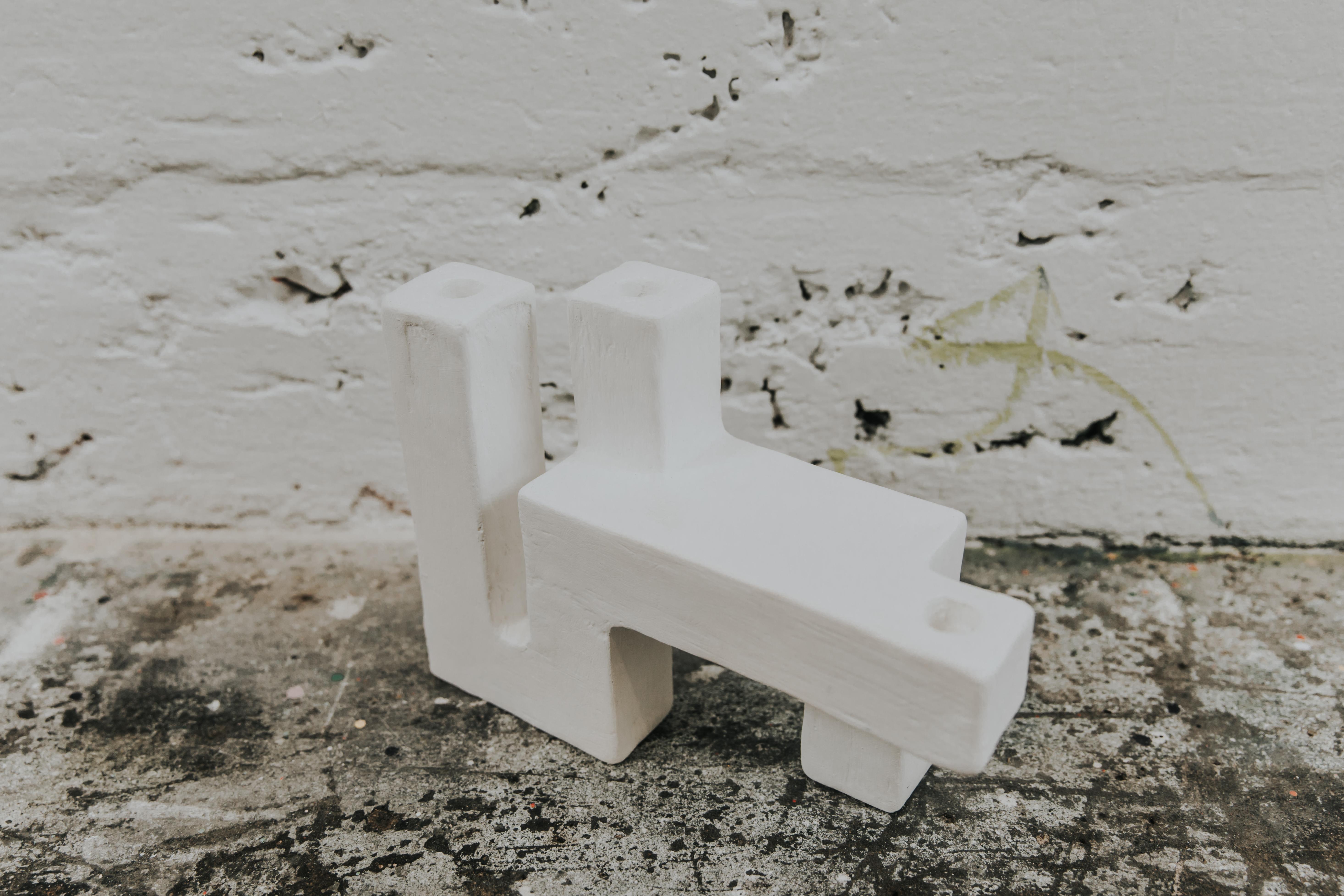 American Z Candle Holder in Gypsum & Fiberglass by Brent Warr Studios For Sale